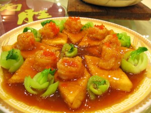 IMG_4375 one of the more conventional dishes - prawns on tofu